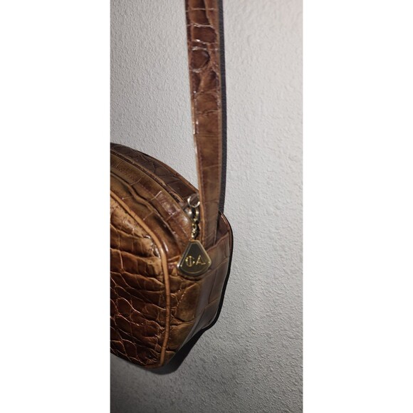 Vintage Carey Adina Leather Alligator Embossed Zip Crossbody Brown Bag - Picture 5 of 7